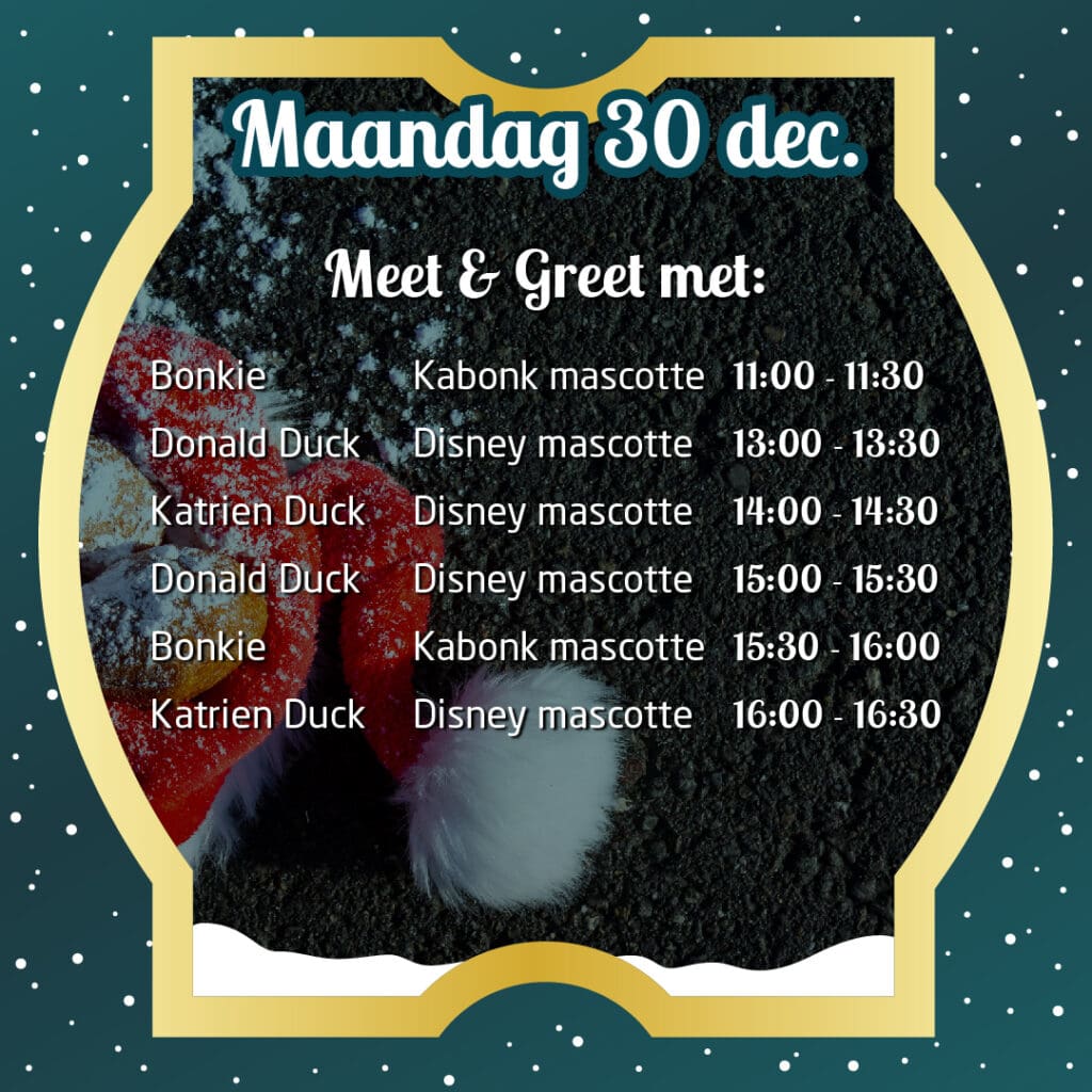 Programma voor maandag 30 december Oliebollen Drive-in Mascottes 2024
